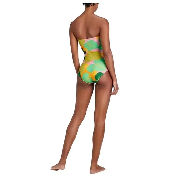 Kate Spade Cucumber‎ Floral Print Tie Bandeau One Piece Halter Strap Swimsuit XS - Picture 2 of 13